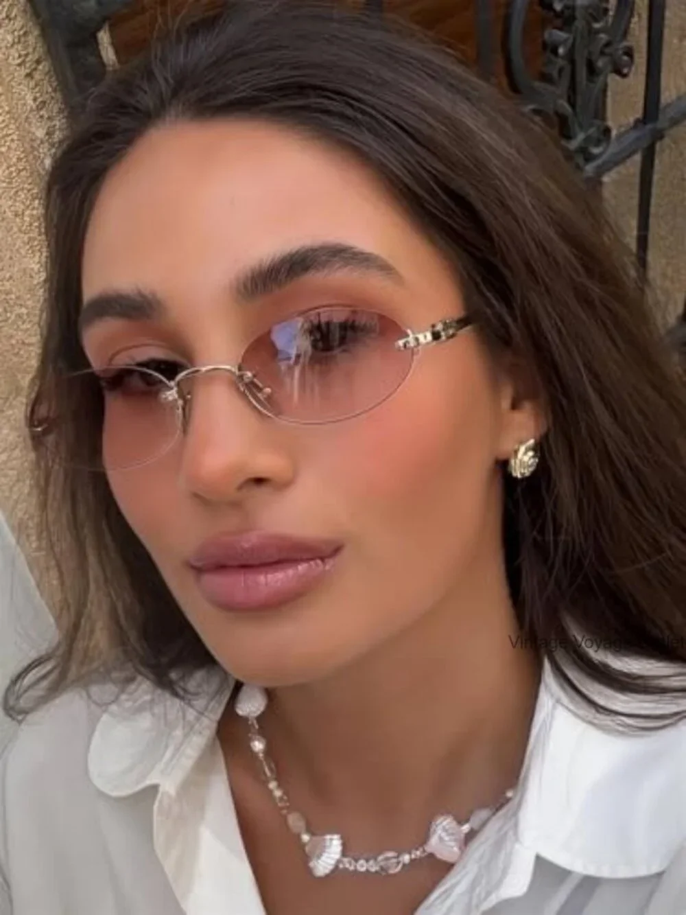 Retro Small Oval Rimless Sunglasses UV400 Metal Frame Unisex
